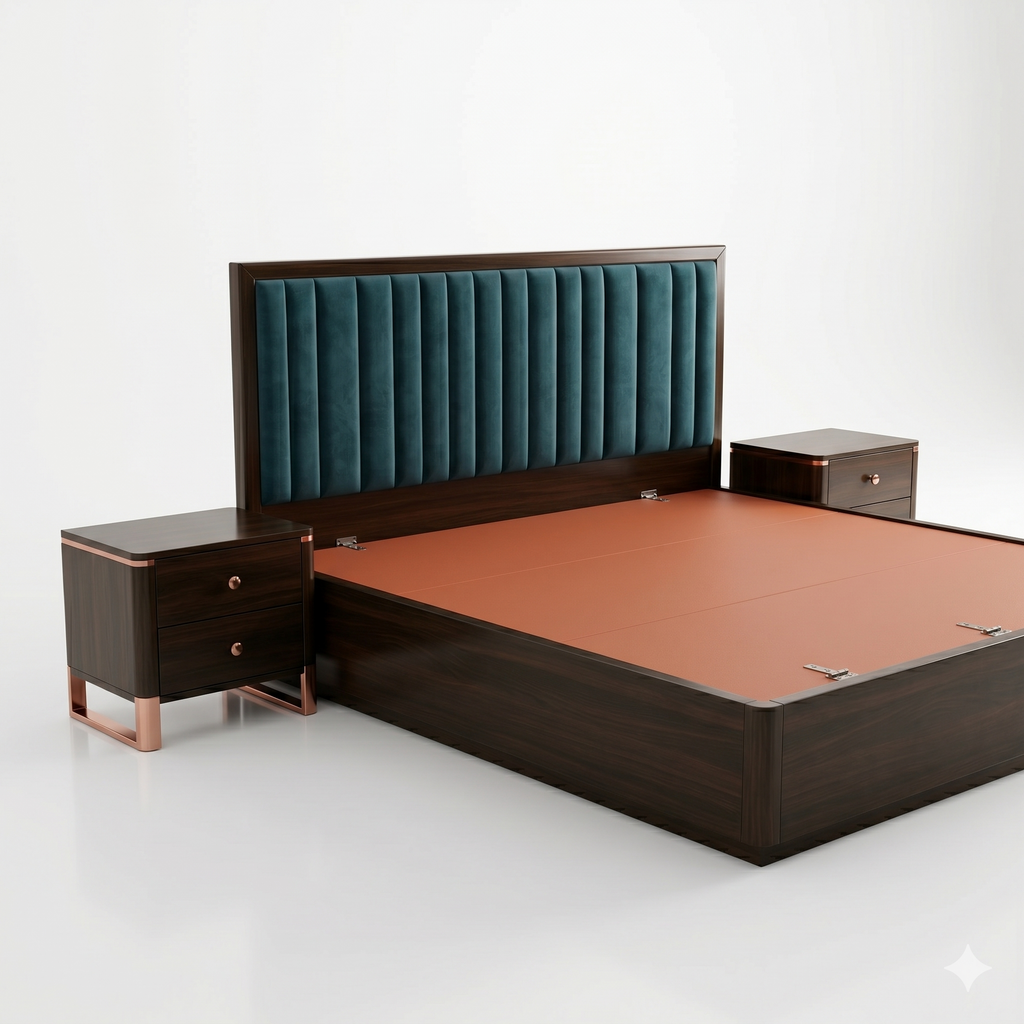 Teal Green Channel-Tufted Wooden Bed with Nightstands - image 2