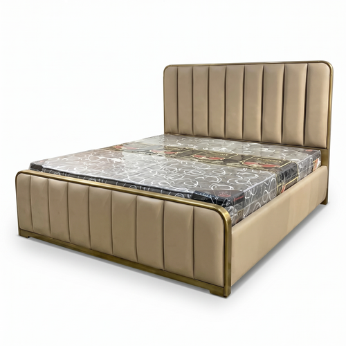 Champagne Gold Channel-Tufted Glossy Bed - image 1