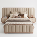 Beige Channel-Tufted Upholstered Platform Bed - image 1