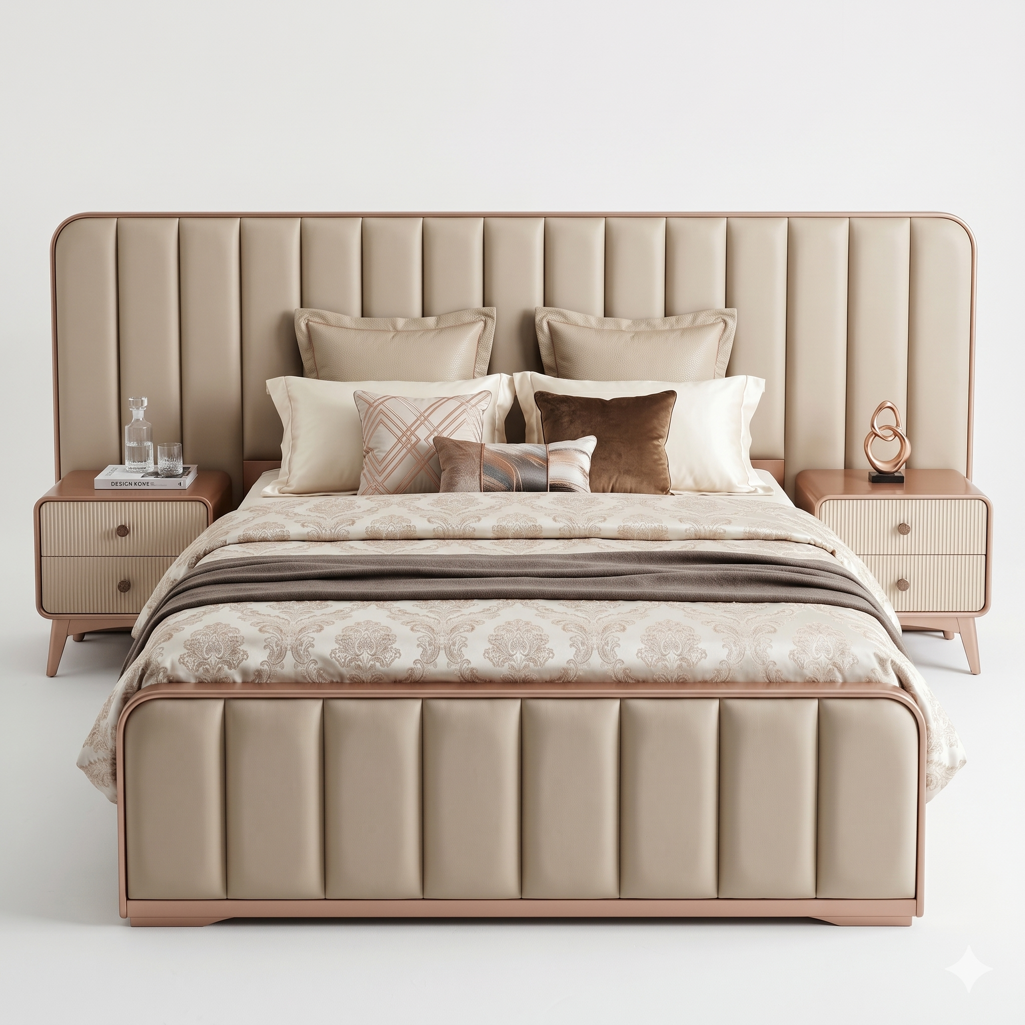 Beige Channel-Tufted Upholstered Platform Bed - image 1