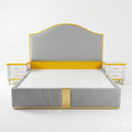 Chevron Stripe Curved Bed with Gold Trim Nightstands - image 1