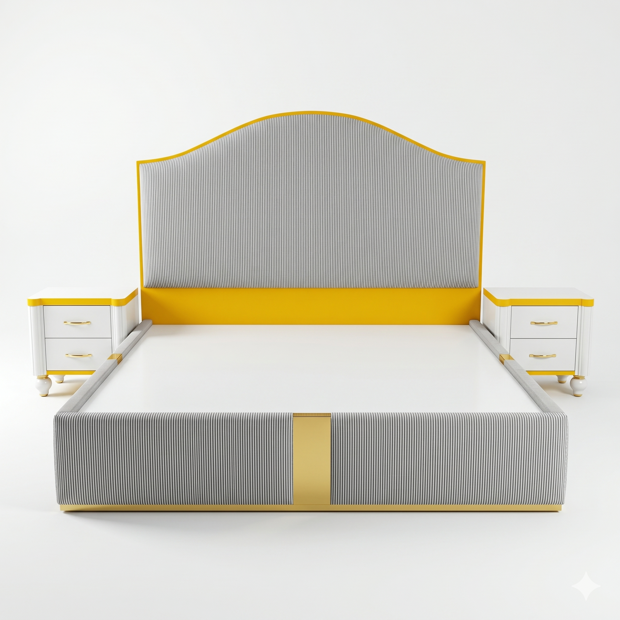Chevron Stripe Curved Bed with Gold Trim Nightstands - image 1