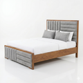 Light Wood Channel-Tufted Grey Platform Bed - image 1