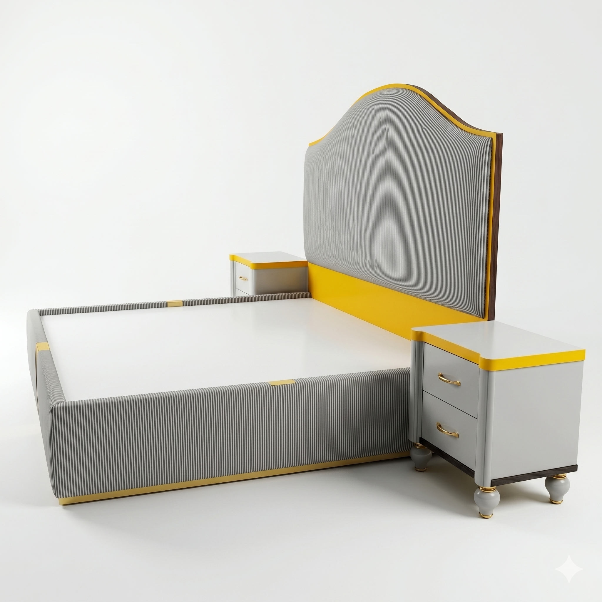 Chevron Stripe Curved Bed with Gold Trim Nightstands - image 2