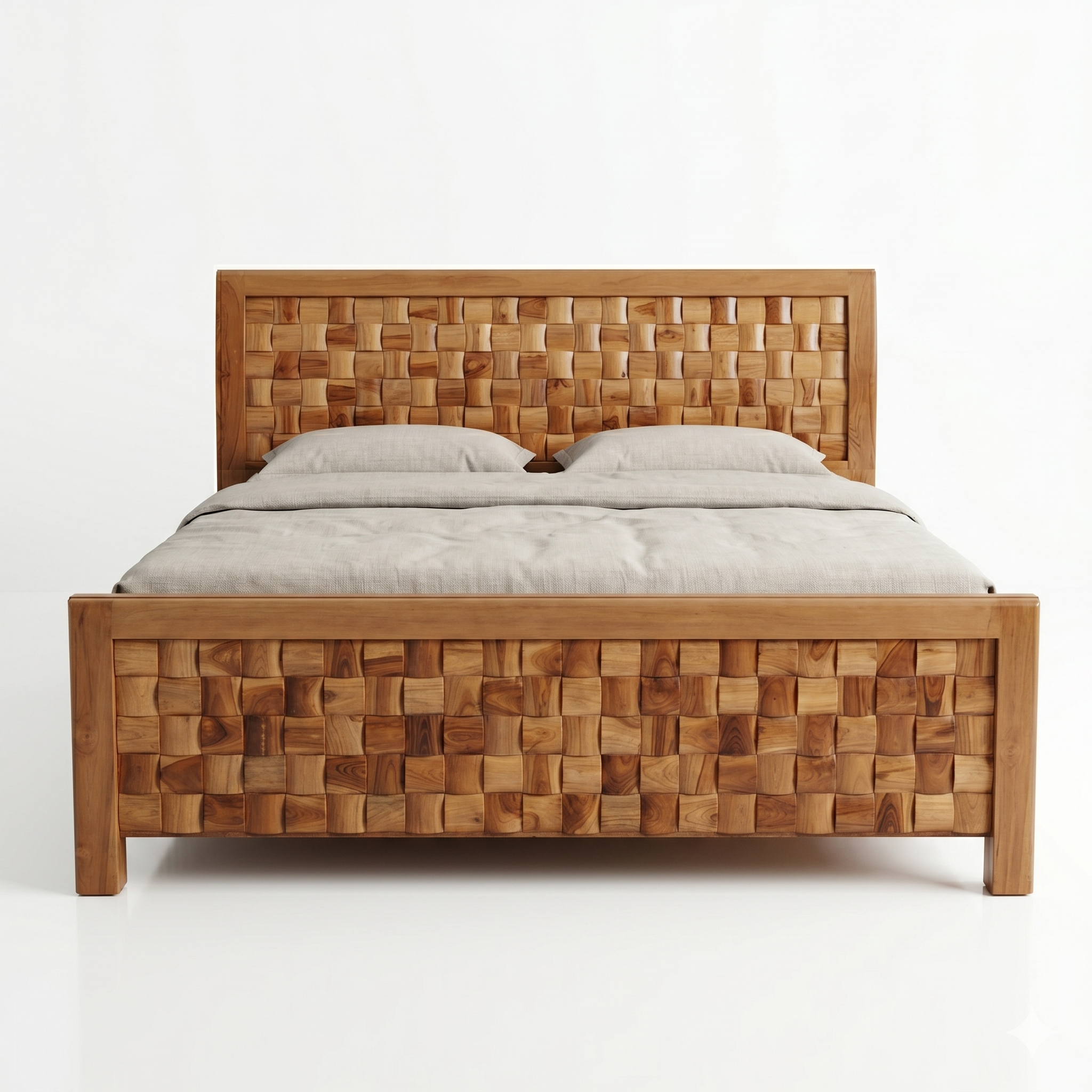 Natural Wood Basket-Weave Block Bed - image 1
