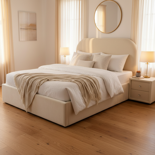 Cream Curved Upholstered Bed - image 1