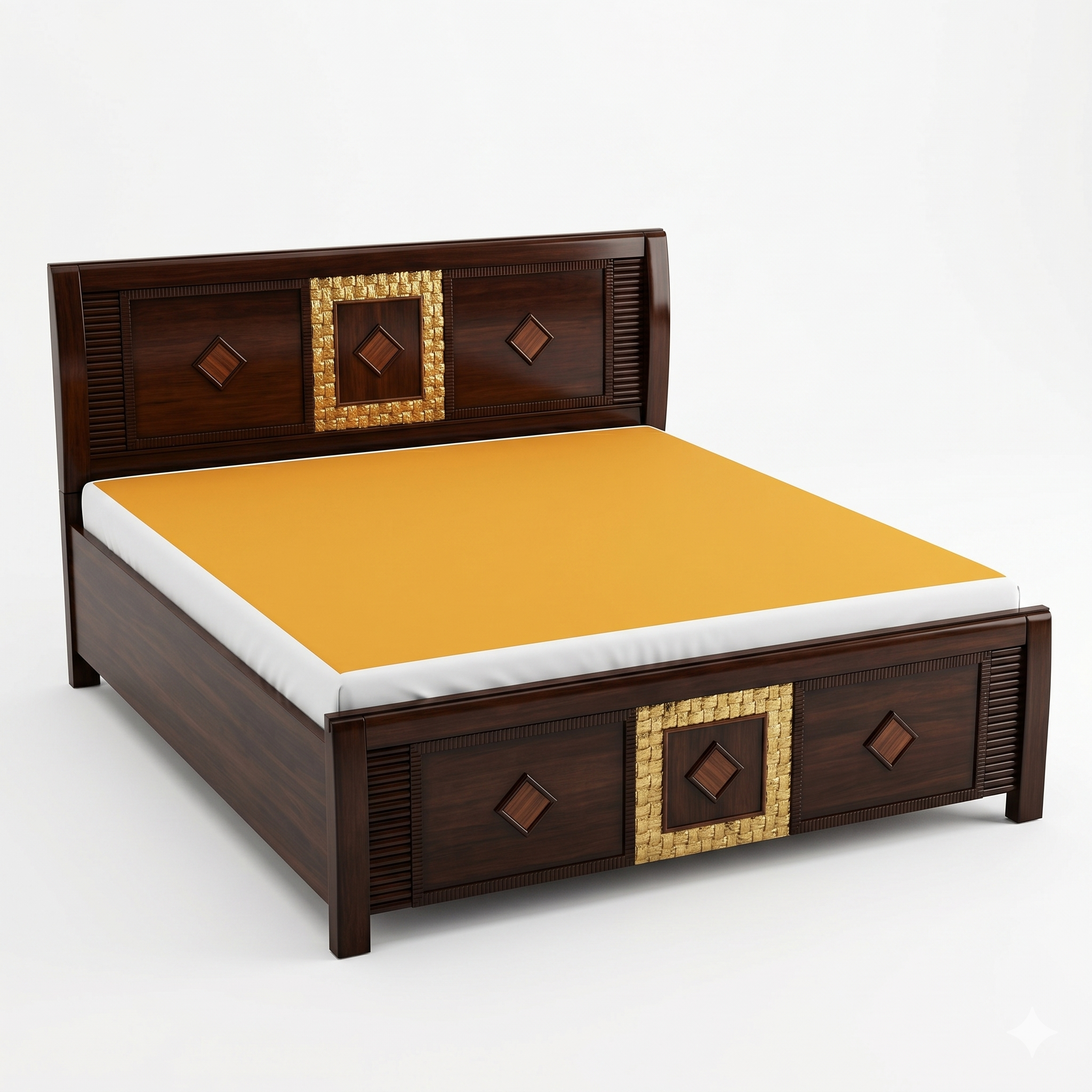 Diamond Gold-Inlay Ornate Wooden Bed with Drawers - image 1