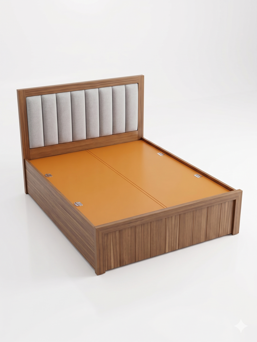 Light Wood Channel-Tufted Beige Platform Bed - image 1