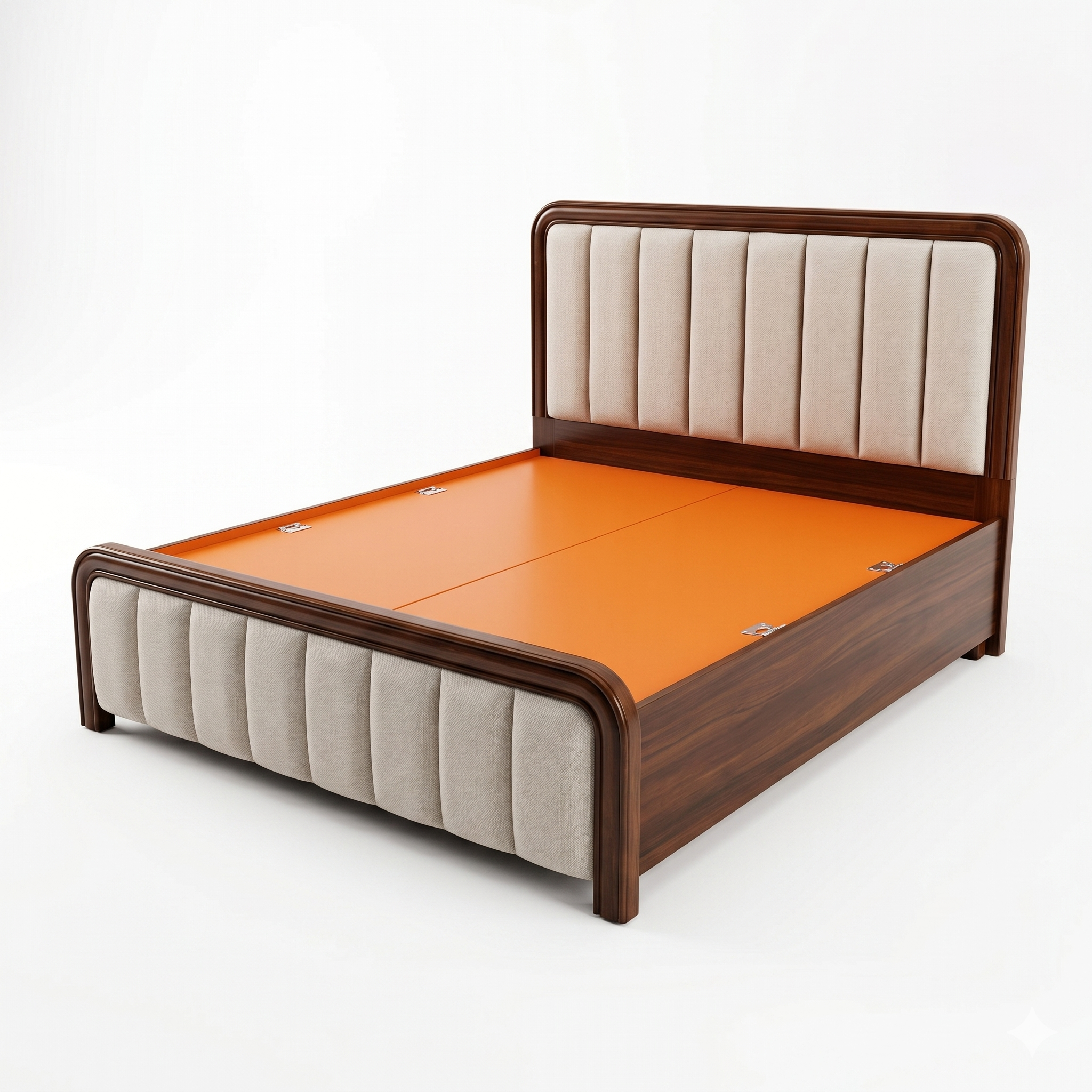 Dark Wood Channel-Tufted Beige Padded Bed - image 2