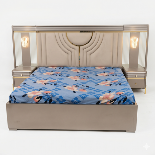 Champagne Sunburst Mirrored Glam Bed with Lit Nightstands - image 1