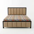 Beige Linen Channel-Tufted Bed with Wood Trim - image 1