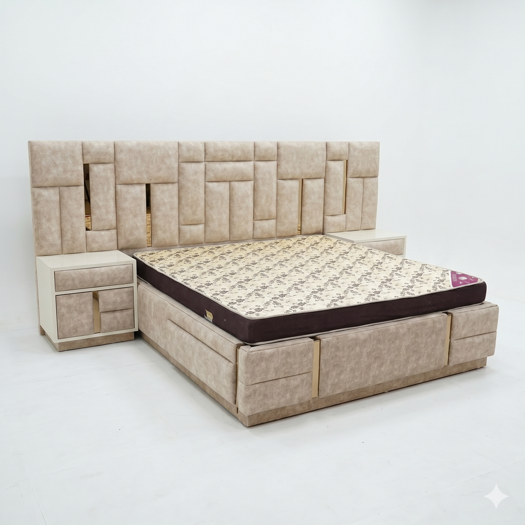 Cream Basket-Weave Upholstered Storage Bed - image 2