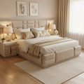Cream Basket-Weave Upholstered Storage Bed - image 1