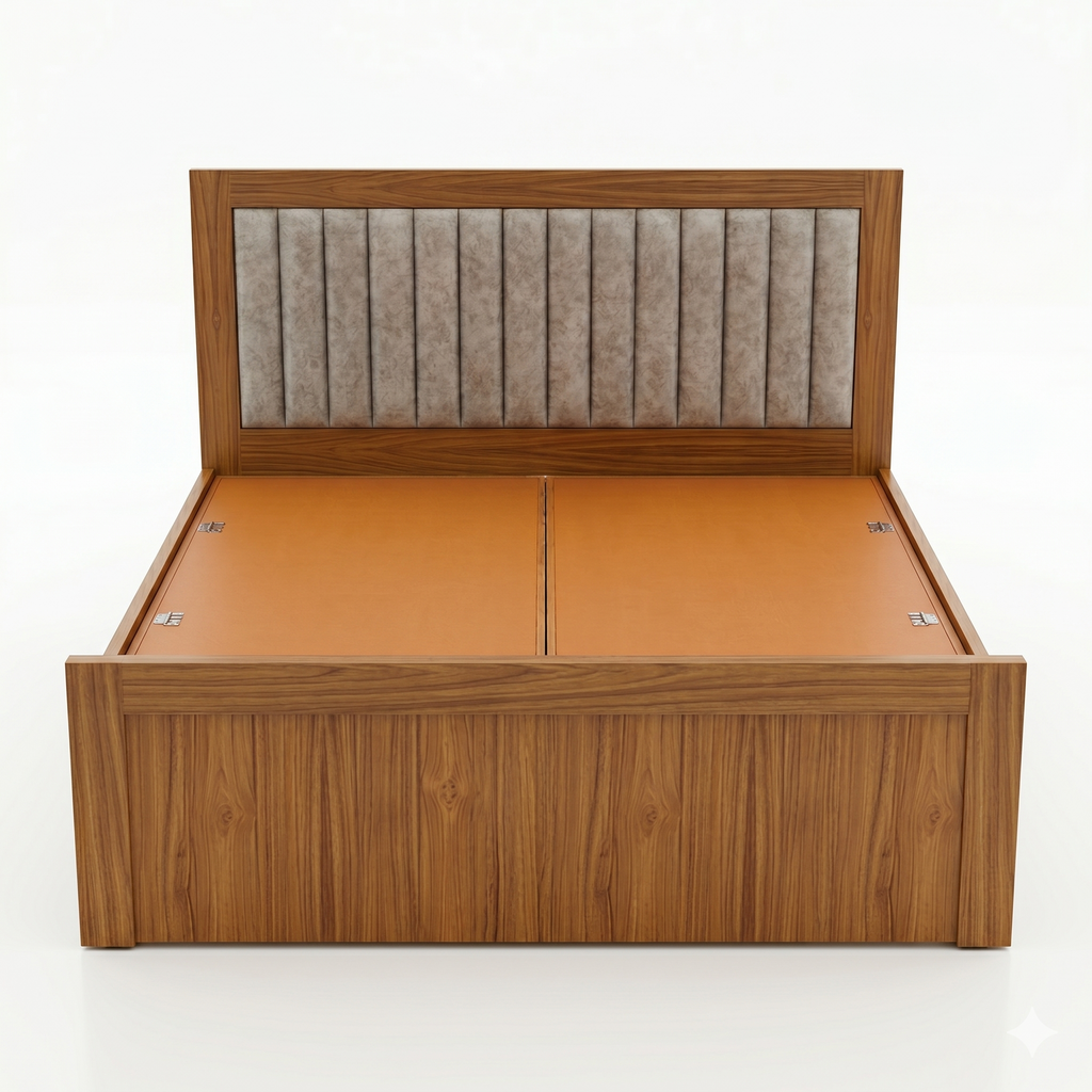 Light Oak Channel-Tufted Grey Fabric Bed - image 2
