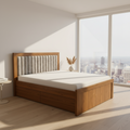 Light Oak Channel-Tufted Grey Fabric Bed - image 1