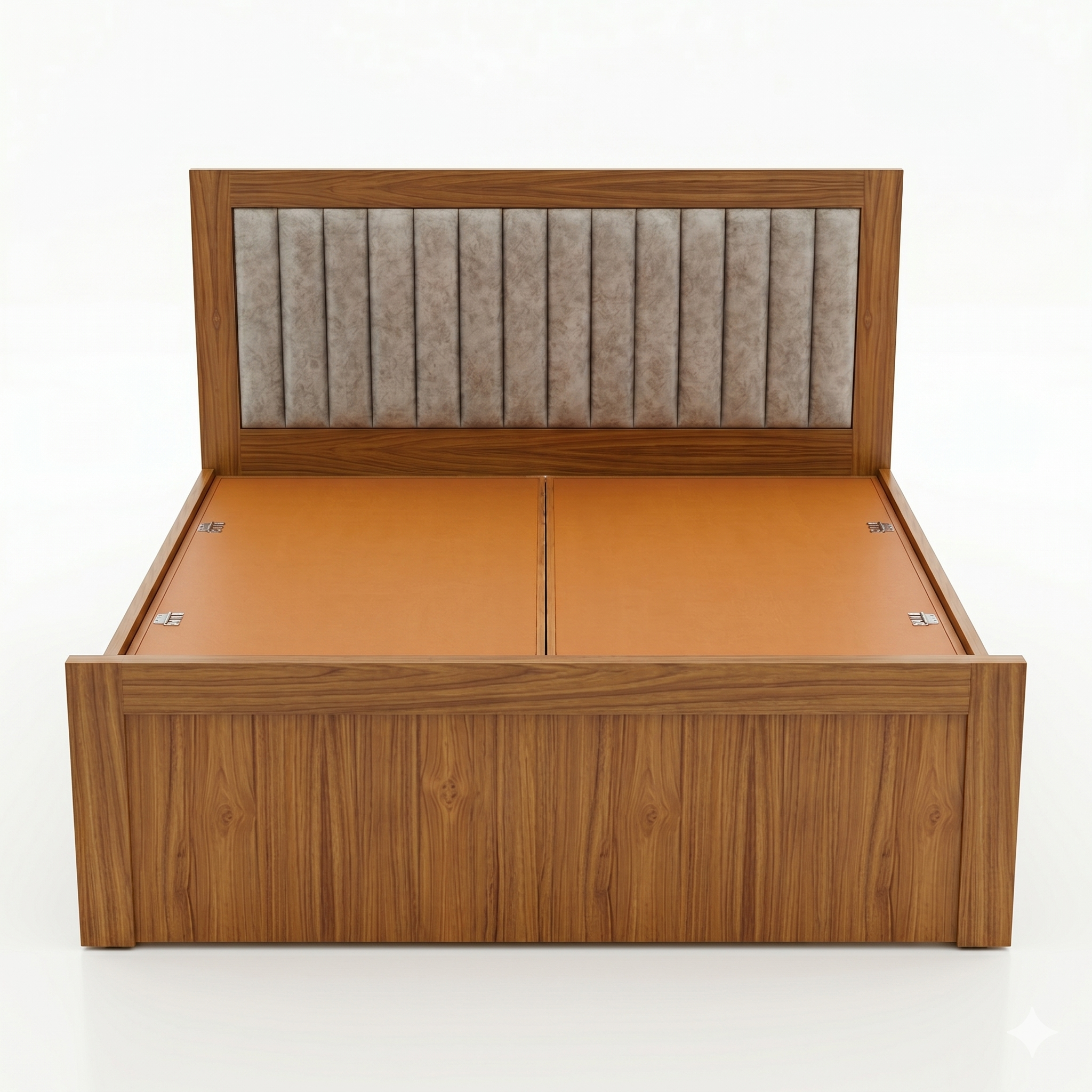 Light Oak Channel-Tufted Grey Fabric Bed - image 2