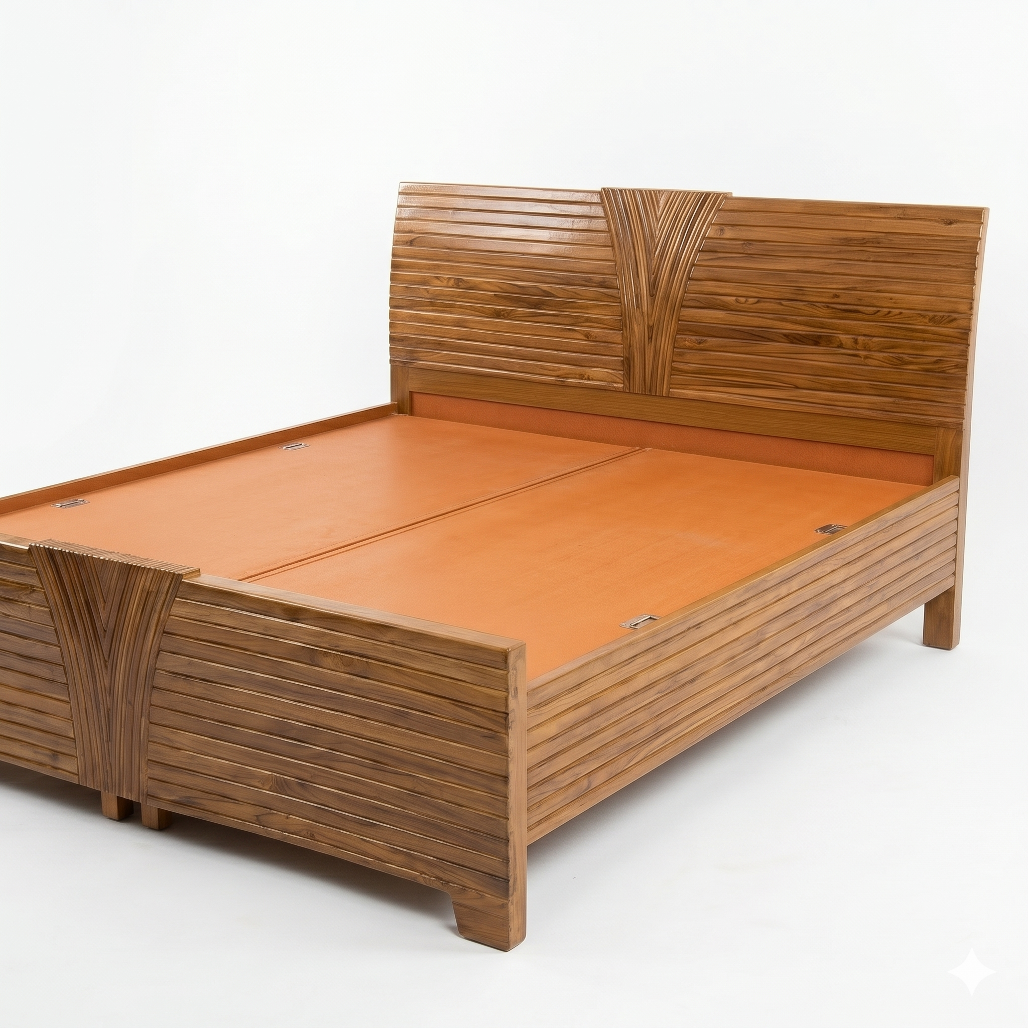Natural Cane Herringbone Weave Wooden Bed - image 1