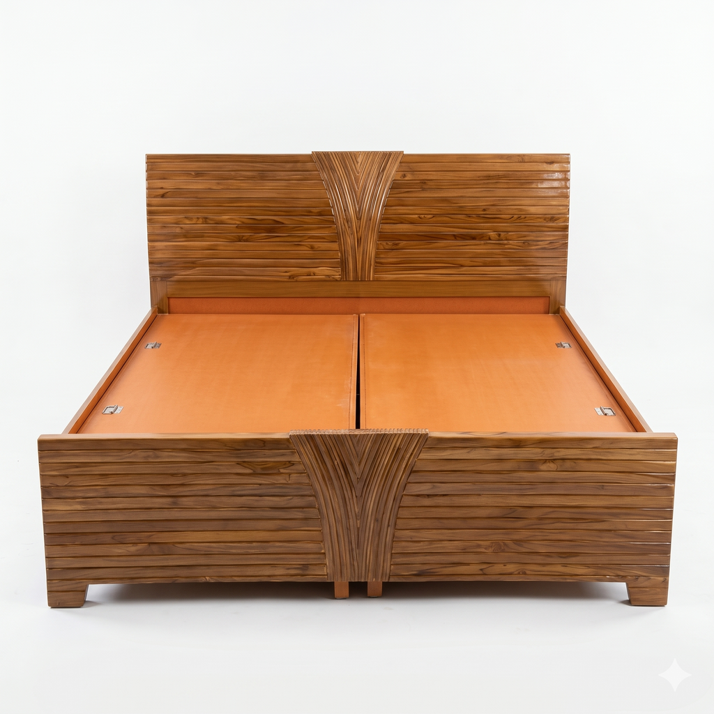 Natural Cane Herringbone Weave Wooden Bed - image 2
