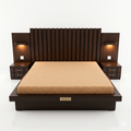 Dark Wood Paneled Bed with Lit Nightstands - image 1