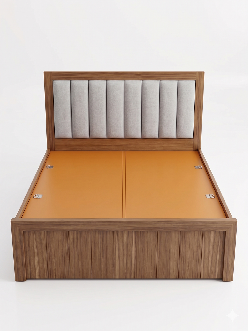 Light Wood Channel-Tufted Beige Platform Bed - image 2