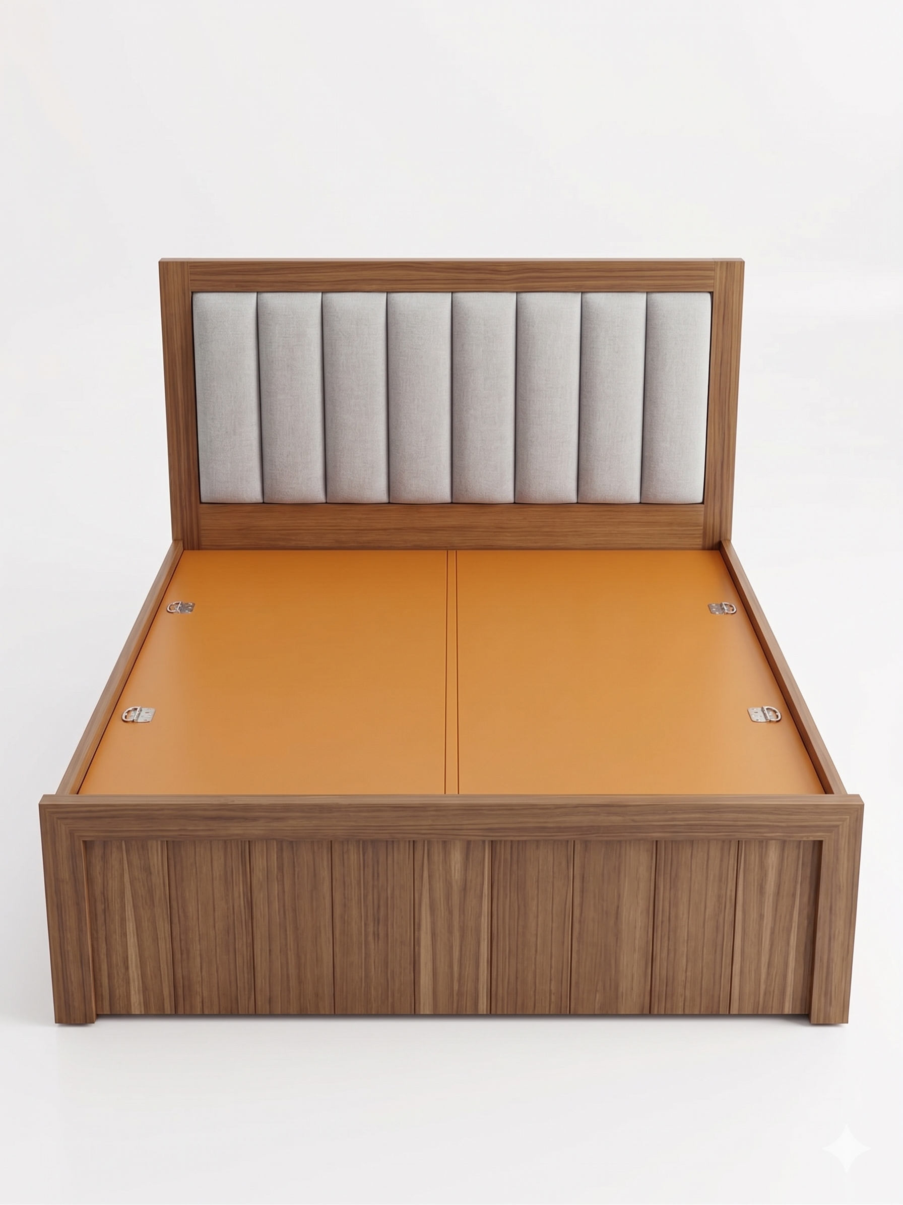 Light Wood Channel-Tufted Beige Platform Bed - image 2