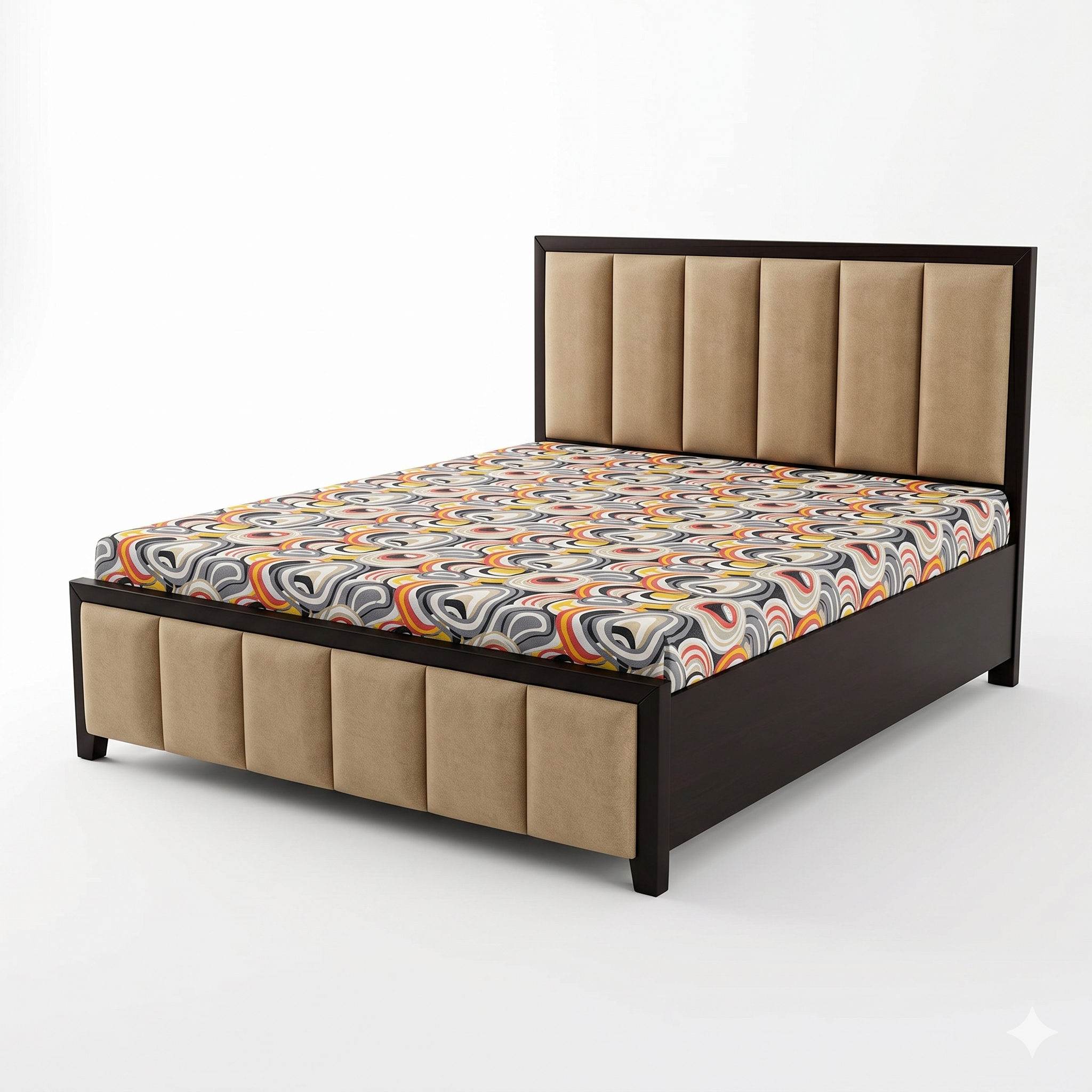 Beige Linen Channel-Tufted Bed with Wood Trim - image 2