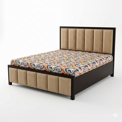 Beige Linen Channel-Tufted Bed with Wood Trim - image 2