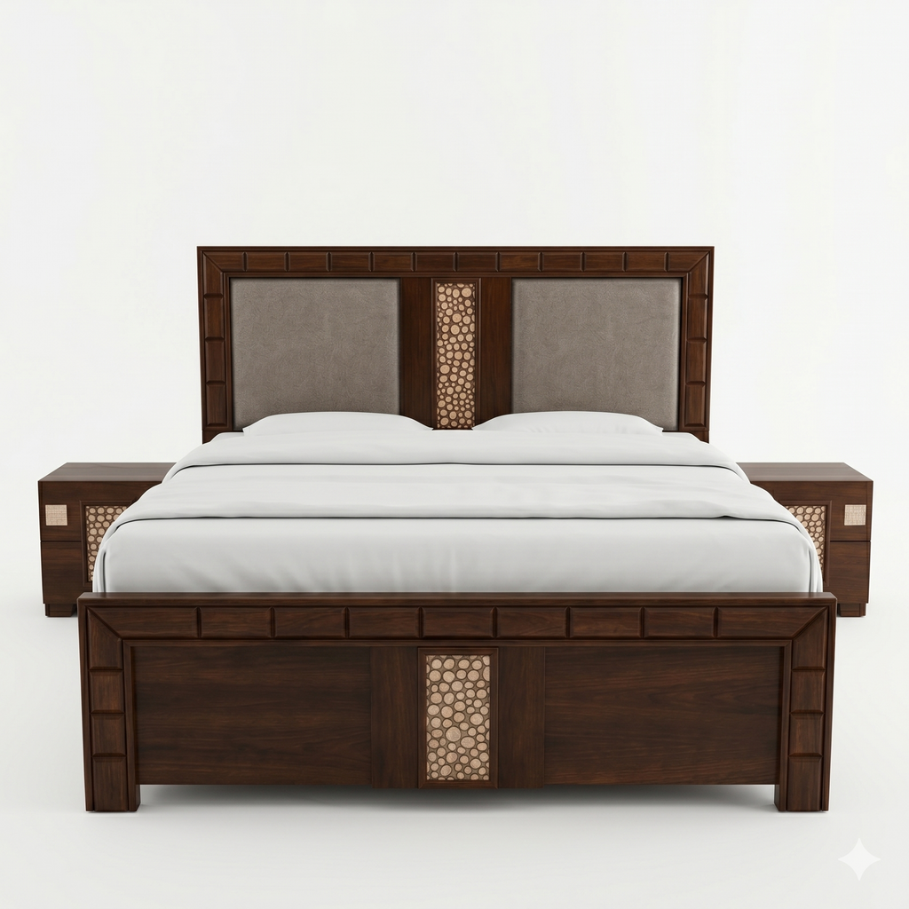 Dark Walnut Carved Panel King Bed with Nightstands - image 2