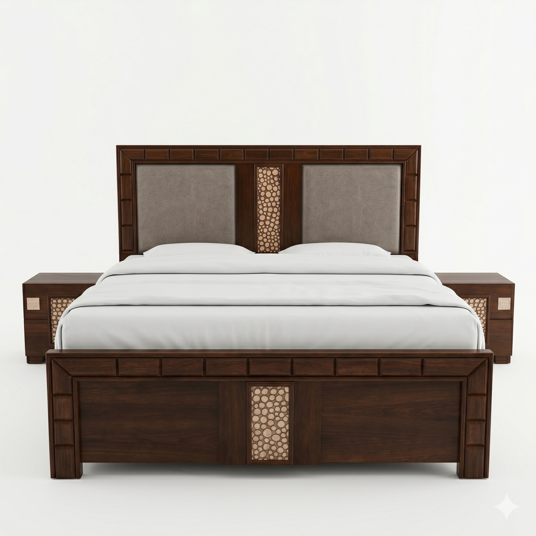 Dark Walnut Carved Panel King Bed with Nightstands - image 2