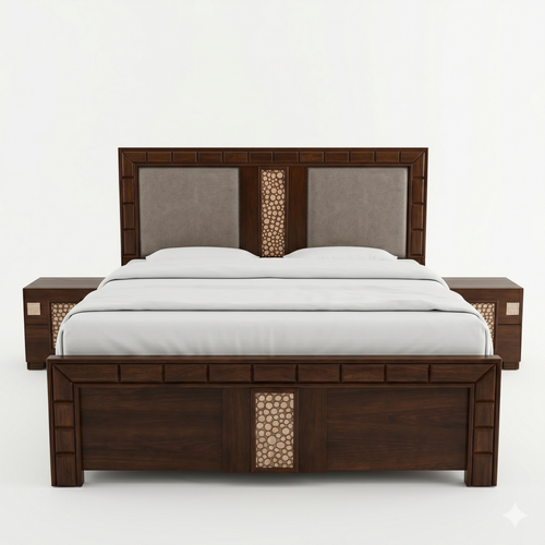 Dark Walnut Carved Panel King Bed with Nightstands - image 1