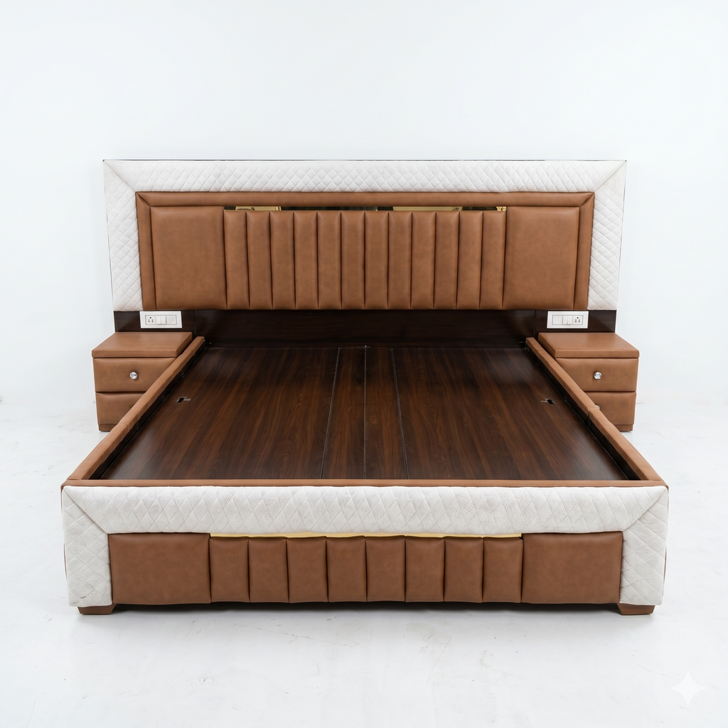 Ribbed Tan Wood Storage Bed - image 2
