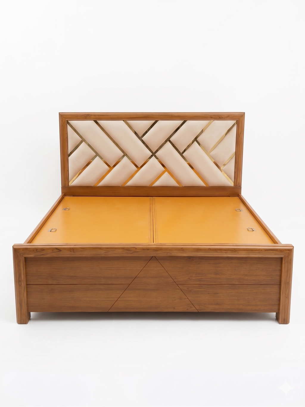Natural Wood Herringbone Panel Bed - image 1