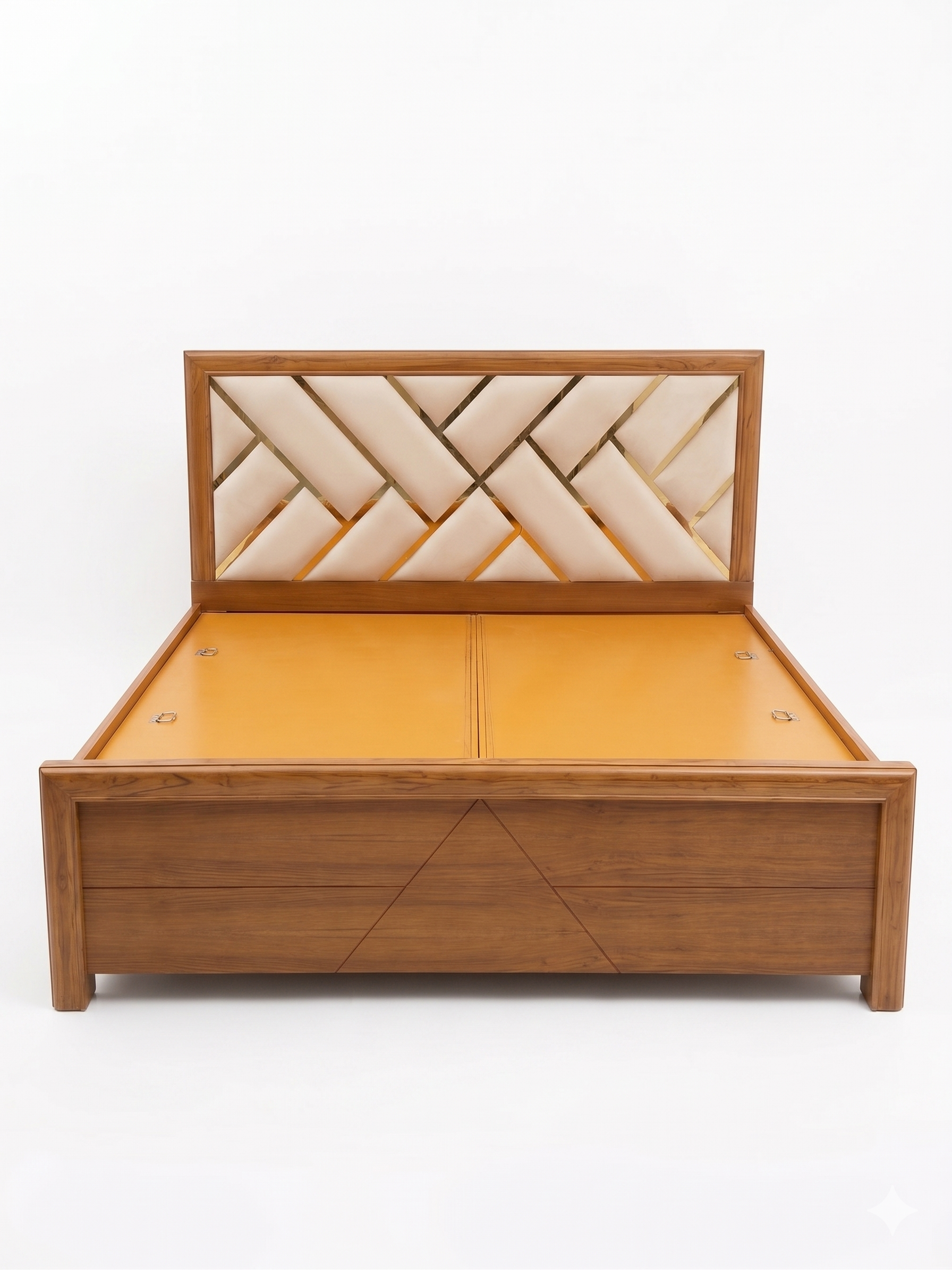 Natural Wood Herringbone Panel Bed - image 1