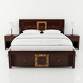 Diamond Gold-Inlay Ornate Wooden Bed with Drawers - image 1