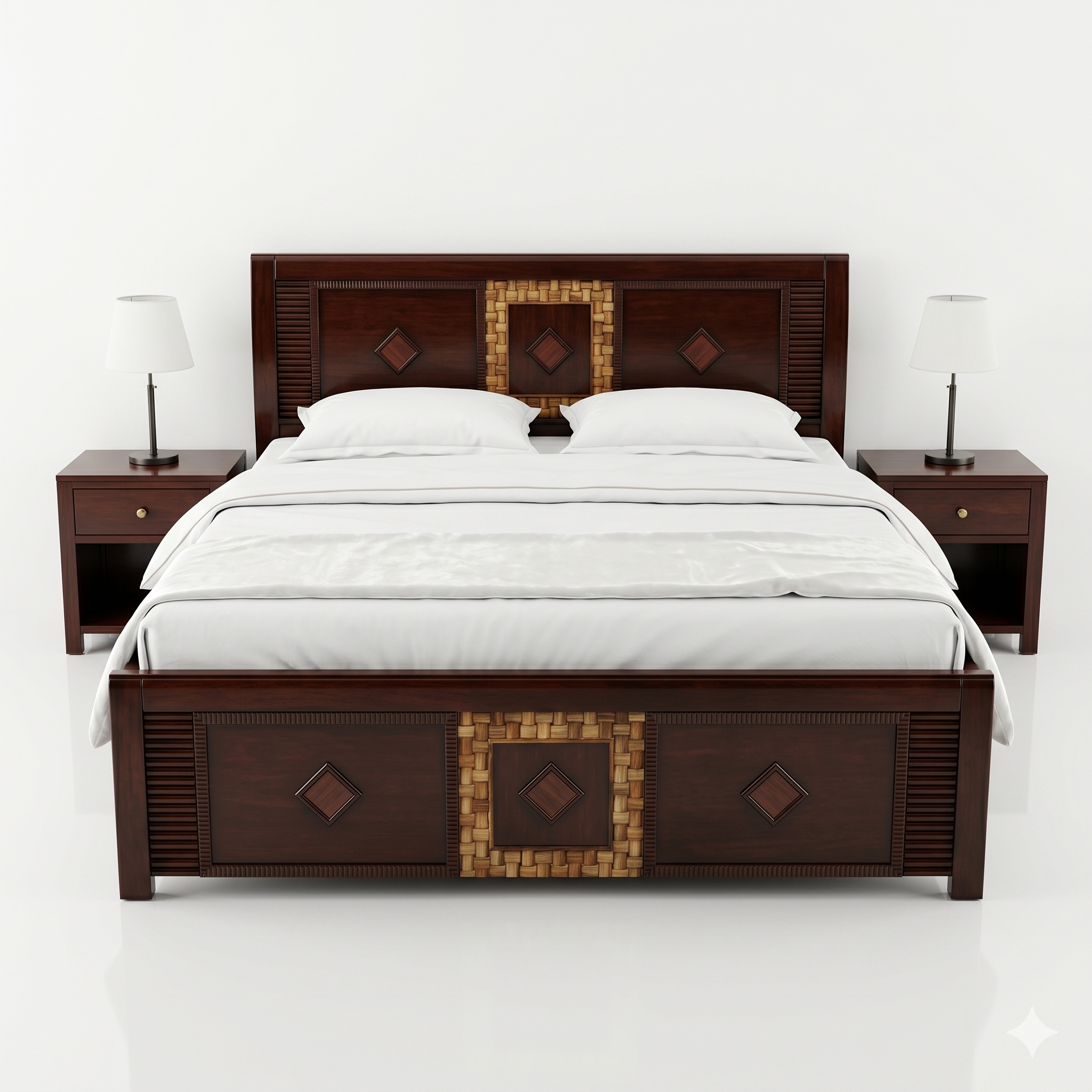 Diamond Gold-Inlay Ornate Wooden Bed with Drawers - image 2