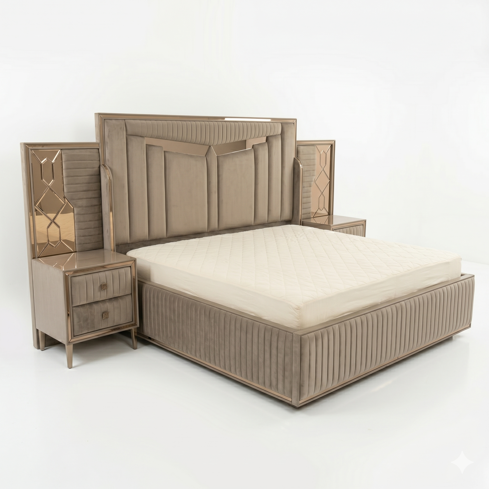 Ribbed Cream Wood Storage Bed with Nightstand - image 1
