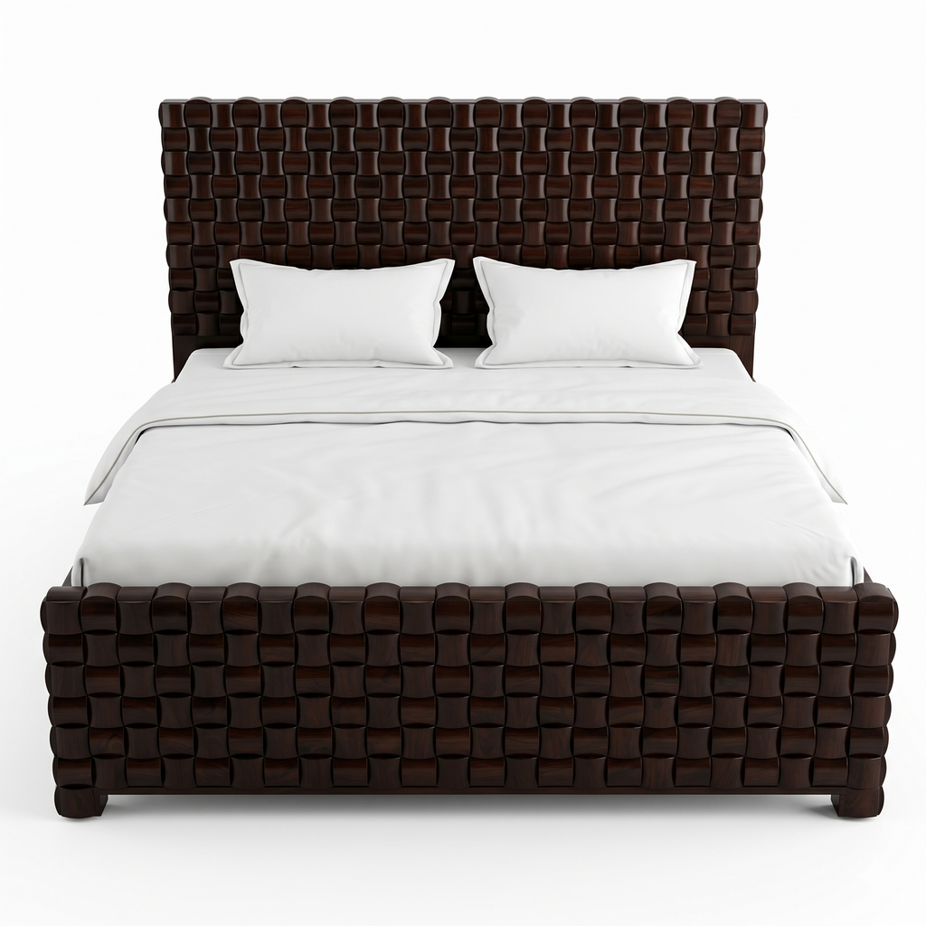 Dark Wood Basket-Weave Bed - image 1