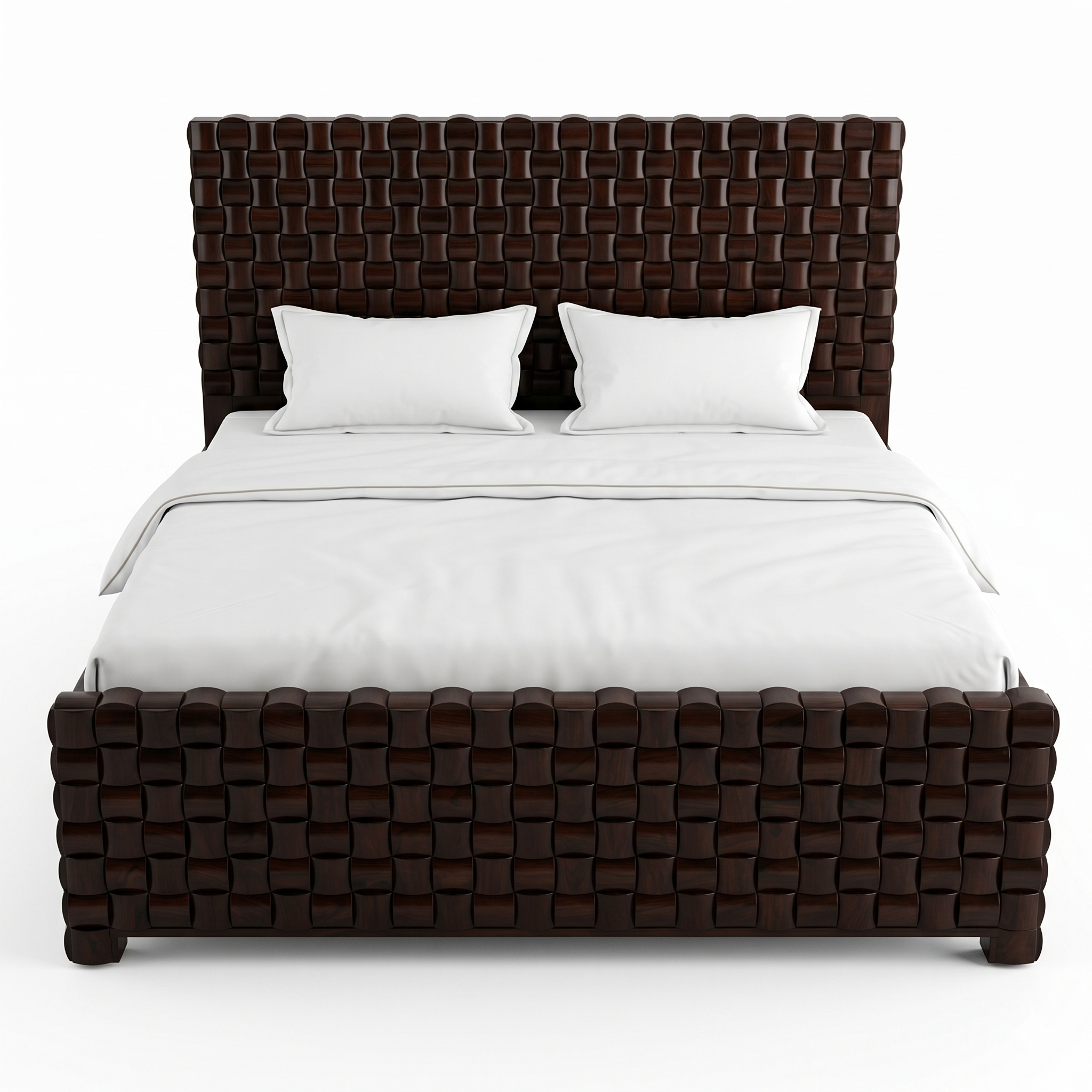 Dark Wood Basket-Weave Bed - image 1