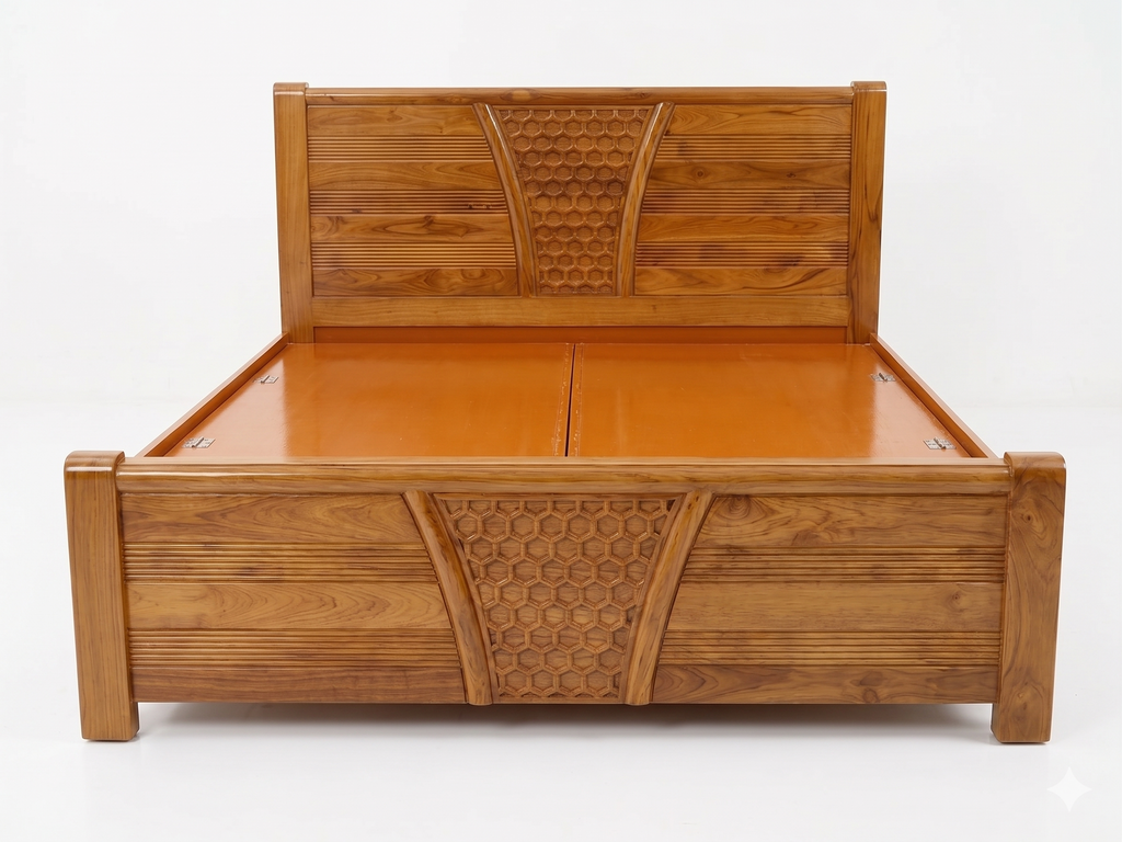 Natural Wood Cane Herringbone Lattice Bed - image 2