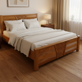 Natural Wood Cane Herringbone Lattice Bed - image 1