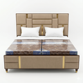 Beige Geometric Panel Bed with Gold Trim Accent - image 1