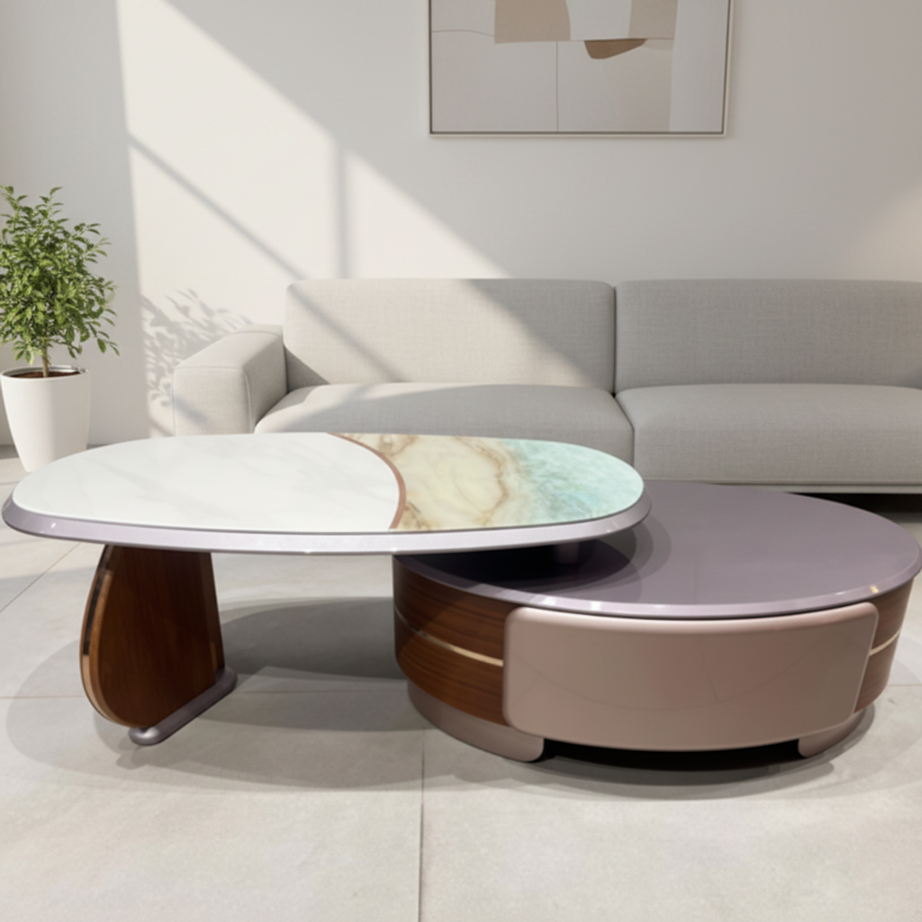 Rectangular Glass-Top Coffee Table with Wood Base – Model H-58 - image 1