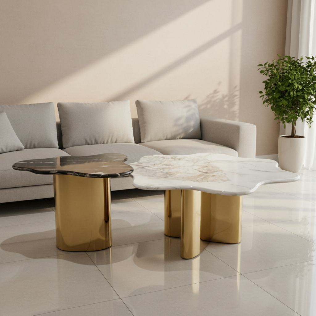Rectangular Marble-Top Coffee Table with Wood Base – Model KD-644 - image 1