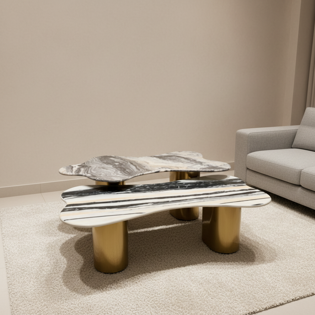 Rectangular Marble-Top Coffee Table with Black Metal Base – Model KD-646 - image 1