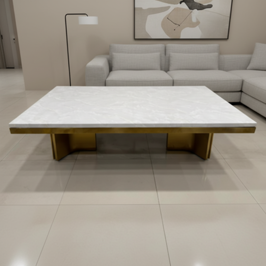 Round Marble-Top Coffee Table with Chrome Base – Model T-016 - image 1