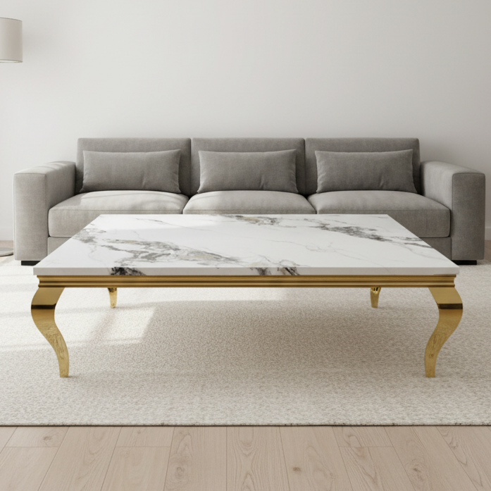 Rectangular Marble-Top Coffee Table with Wood Base – Model T-069 - image 1