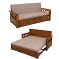 Beige Lattice-Panel Wooden Sofa cum Bed - image 1