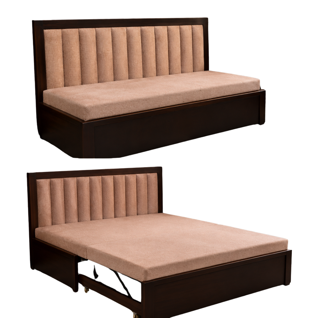 Peach Channel-Tufted Sofa cum Bed - image 1