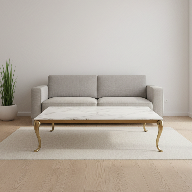 Oval Marble-Top Coffee Table with Gold Base – Model W-008 - image 1