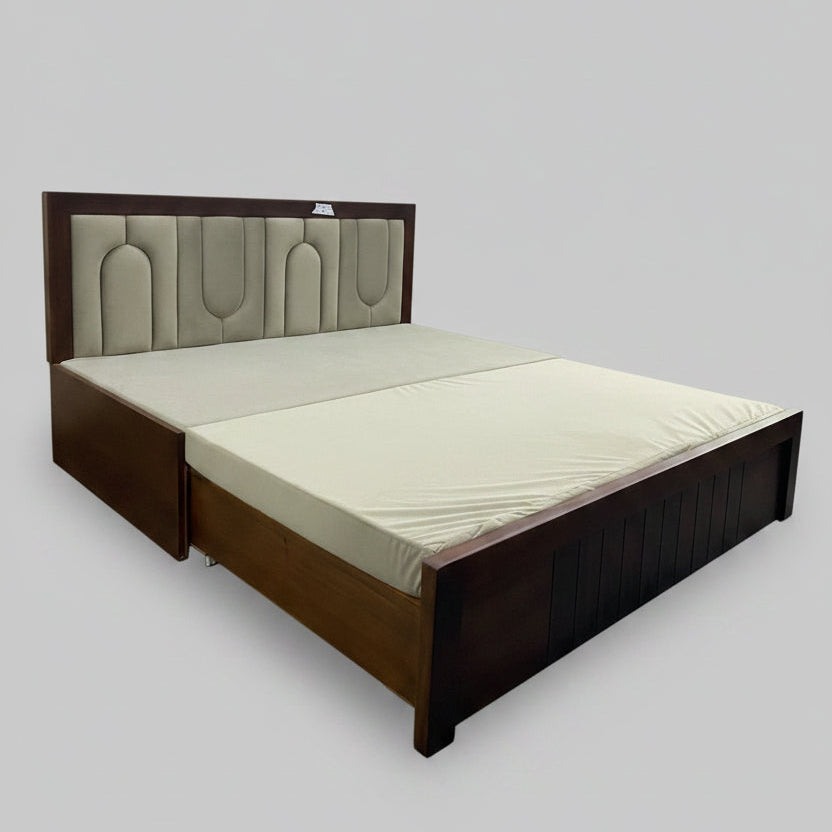 Modern Wooden Divan Cum Bed with Pull-Out Convertible Design & Upholstered Headboard